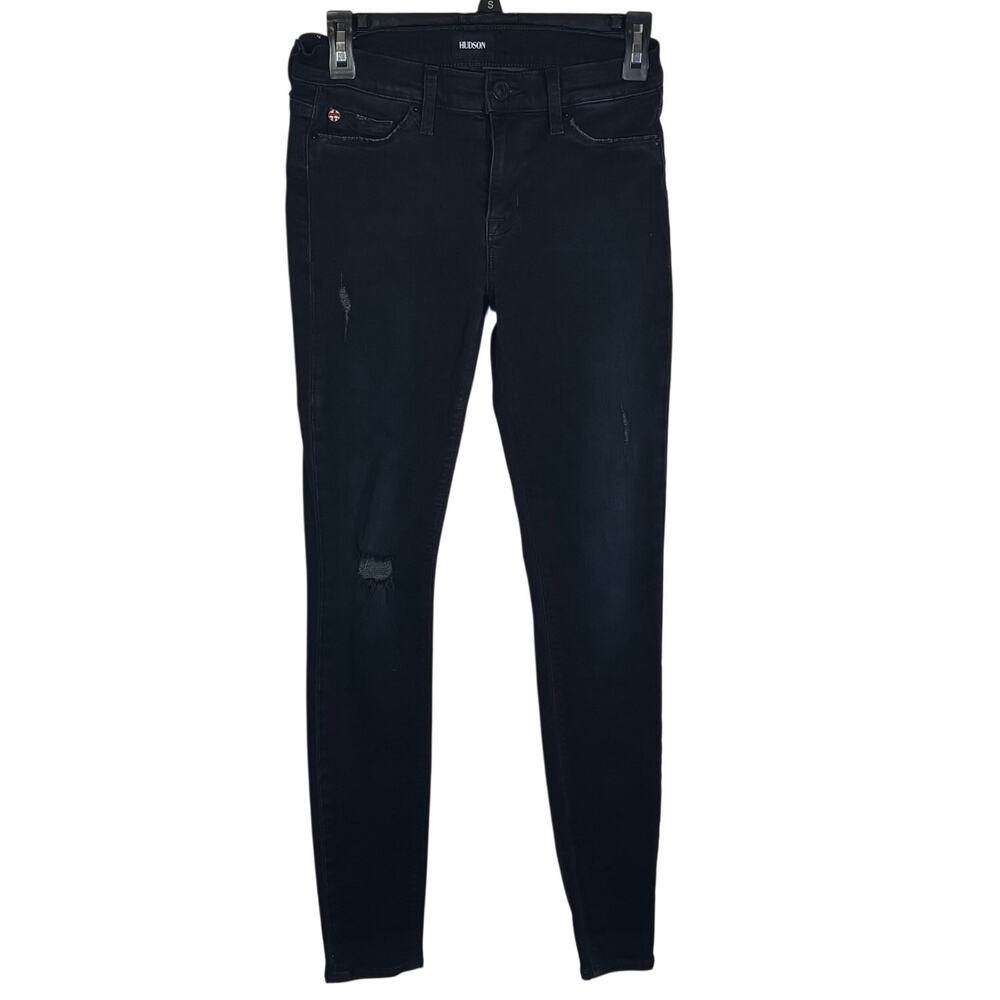 Hudson Nico Mid Rise Super Skinny Jeans Womens 25 Black Distressed Stretch